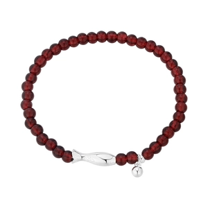 Pulsera de plata S925 con ágata roja, colgante de pez koi y pequeño cascabel de plata
