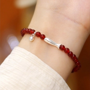 Pulsera de Cuentas de Ágata Roja Natural Con Colgante de Pez Koi Para Mujer Pulsera Vintage de Cobre Con Corazón