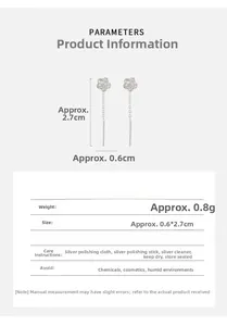 Detailed dimensions of silver camellia earrings showing flower size and chain length