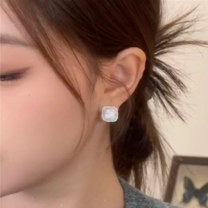 French Square Artificial Pearl Zirconia Huggie Earrings With 925 Sterling Silver Earring Post Elegant Double Sided Inlaid Jewelry For Women Gifts