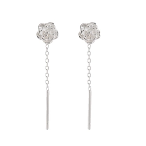 Minimalist S925 sterling silver camellia flower drop earrings with elegant chain design