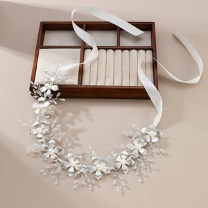 Fascia per Capelli da Sposa con Fiori Argento Lega Perla Artificial Imitata Cristallo Vite per Capelli Elegante Accessori Matrimonio Donna