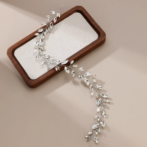 Vigne de Cheveux de Mariée en Strass Marquise Élégant Couleur Argent Tissé à la Main Floral Serre-tête de Mariage Accessoires de Cheveux Femme