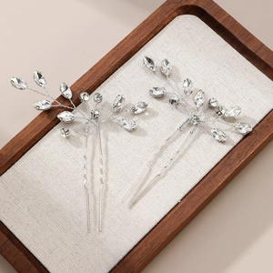 Paire de Pics à Cheveux Faits à la Main en Alliage Verre Strass Marquise Épingles à Cheveux Mariée Feuille Bijoux Cheveux Femme