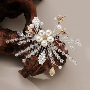 Peigne à Cheveux Mariage Vintage Avec Künstliche Perle Strass Fleur Feuille Alliage Bijoux de Tête de Mariée Pour Femme Fête