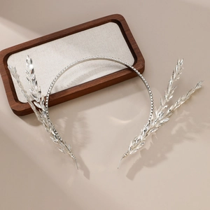 Élégant Serre-tête de Mariée Argenté avec Strass Design Épi de Blé Feuille de Saule en Alliage Accessoires de Coiffure Mariage Femme