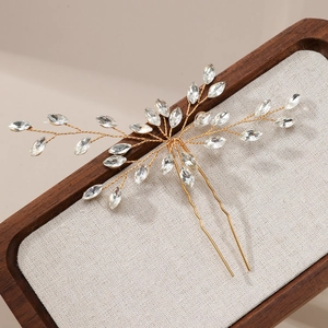 Pic à Cheveux de Mariée en Alliage Doré Minimaliste Strass Marquise Forme de Feuille Épingle à Cheveux Faite à la Main Pour Mariage