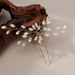 Épingle à cheveux de mariée en or avec strass marquise et design de branche fait main