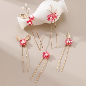 Handgefertigte Blumen Haarnadeln Mit Künstliche Perle Legierung Blatt Gold U Förmige Haarspangen Für Hochzeit Braut Damen Haarschmuck