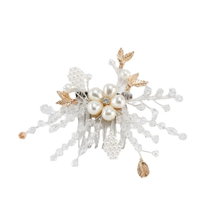 Peigne à cheveux de mariée élégant avec perles, cristaux et feuilles dorées