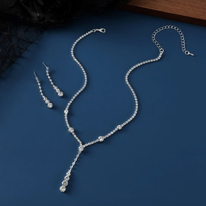 Elegant Alloy Rhinestone Wedding Jewelry Necklace And Earrings Bridal Banquet Party Sparkling Accessory For Women Jewelry