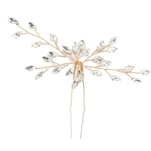Épingle à cheveux de mariée avec cristaux marquise et design de branche dorée