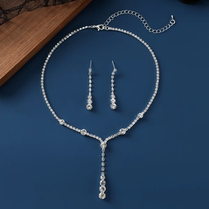 Sparkling crystal necklace and drop earrings set for bridal wedding jewelry accessories