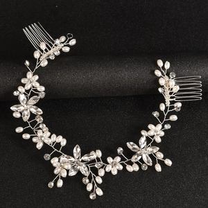Handmade Bridal Hair Vine Artificial Pearl Rhinestone Flower Headband Gold Silver Alloy Wedding Party Hair Jewelry For Women