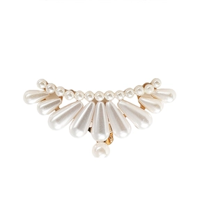 Elegant fan-shaped pearl shoe buckle accessory for bridal wedding shoes with gold alloy base