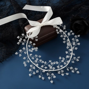 Serre-tête de Mariée en Cristal Fait à la Main Accessoire de Cheveux de Mariage Avec Ruban de Satin Blanc pour Femme Éclatant