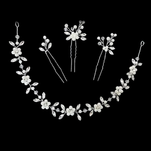 Handgefertigt Braut Haarschmuck Set Kristall Künstliche Perle Strass Haarband Mit Passenden Haarnadeln Für Hochzeit Party Damen Schmuck