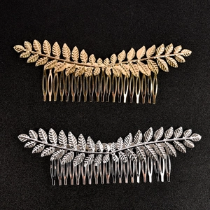 Elegant gold and silver leaf hair combs for brides with minimalist metallic branch design