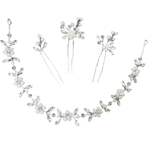 Braut Haarschmuck Set mit weißen Perlen und Kristallen für Hochzeit Frisuren Zubehör