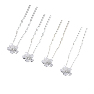 Set of four silver flower U-shaped hair pins with crystals for bridal wedding hairstyles