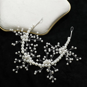 Handmade Bridal Flower Hairband Alloy Rhinestone White Artificial Pearl Wedding Headpiece Hair Vine Accessory For Women