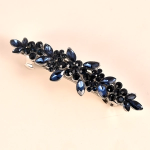 Luxurious navy blue crystal flower barrette with silver alloy base for bridal wedding