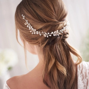 Handmade Bridal Hair Vine Artificial Pearl Crystal Wedding Headband Silver Wire Floral Leaf Hair Accessories For Brides Bridesmaids