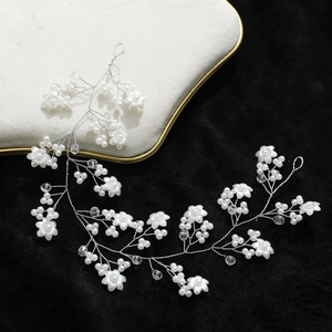 Vigne de Cheveux de Mariée Faite à la Main Avec Fausses Künstliche Perles Et Cristaux Serre-tête de Mariage en Alliage Argenté