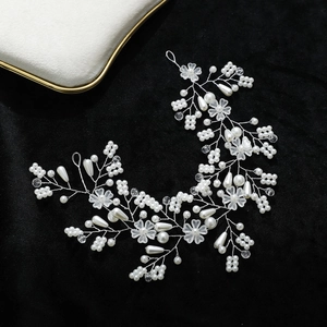 Handmade Bridal Hair Vine With Artificial Pearls And Crystals Silver Alloy Wire Floral Wedding Headband Women Hair Accessories