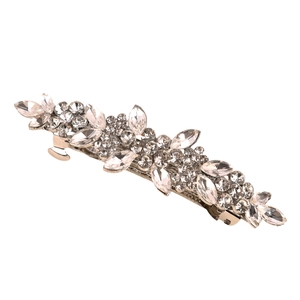 Elegant silver leaf hair clip with rhinestones and marquise gems for bridal wedding style