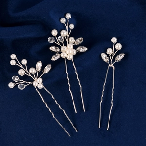 Alloy Rhinestone Faux Artificial Pearl Bridal Hair Pin Set Gold Silver U-Shaped Hair Fork For Wedding Party Women Jewelry Accessories