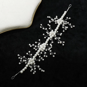 Elegant bridal hair vine with white pearls and crystals on silver wire for wedding hair styling