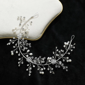 Handmade Artificial Pearl Crystal Bridal Hair Vine Elegant Flower Wedding Headband Silver Gold Wedding Hair Accessories For Women