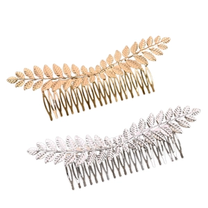 Elegant gold and silver leaf hair combs for brides with detailed metal leaf textures