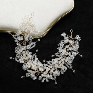 Vigne de Cheveux de Mariée en Cristal de Luxe Faite à la Main Bandeau Tissé en Fil d'Alliage Or pour Mariage Femme Bijoux