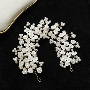 Handmade Bridal Flower Hair Vine White Faux Artificial Pearl Gold Alloy Wire Wedding Headband Hair Accessories For Women Elegant Bridal Headpiece