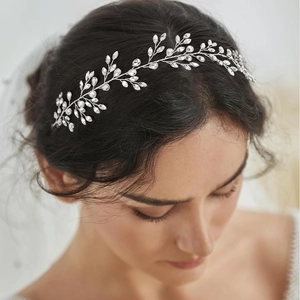 Elegant Silver Rhinestone Bridal Hair Vine With White Satin Ribbon Leaf Pattern Wedding Headpiece For Women Girls Jewelry