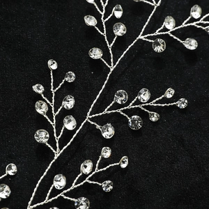 Handmade bridal hair vine with silver wire branches and sparkling clear crystals