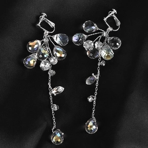 Boucles d'Oreilles à Clip Luxueuses en Alliage de Cristal avec Long Gland Goutte d'Eau Sans Perçage Arrière à Vis Mariage Bijoux Femme