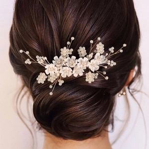 Elegante Pettine Per Capelli Da Sposa Con Fiori In Resina E Künstliche Perle Fatto A Mano Oro Argento Floreale Banchetto Gioielli Per Capelli Donna