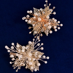 Pince à Cheveux Mariage Fait Main Fleur Feuille Avec Fausse Künstliche Perle Strass Alliage Tissé Accessoires Cheveux Mariée Femmes Fête