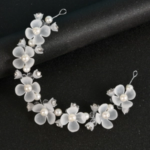 Accessoire Cheveux Mariée Fait Main Fleur Acrylique Blanche Künstliche Perle Strass Serre-tête Mariage Argent Floral pour Femmes Filles