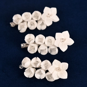 Handmade Ceramic-look Flower Hair Clips Bridal Wedding Crystal Rhinestone Elegant Lily Hair Pins Hair Accessories