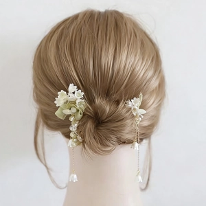 Handmade Lily Of The Valley Flower Tassel Hair Combs Alloy Gold Plated Bridal Headwear For Hanfu Wedding Party Women Vintage Accessories