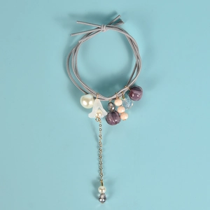 Chouchou Fleur de Muguet en Résine Künstliche Perles de Fausse Künstliche Perle Corde à Cheveux Gland en Alliage Support de Queue de Cheval Femme