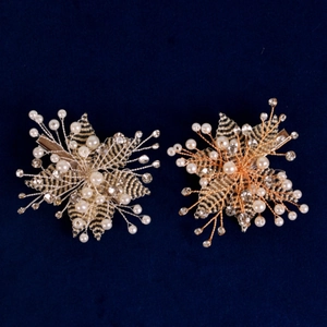 Barrettes à fleurs faites main avec strass et perles pour mariée en argent et or rose