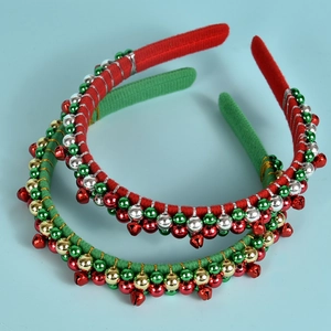 Handgefertigtes Weihnachten Samt Stirnband Rot Grün Festliche Glocke Perlenwickel Haarschmuck Für Feiertagsparty Damen Kopfschmuck