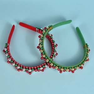 Weihnachts-Haarreif-Set mit festlichem rotem und grünem Samt und Metall-Glöckchen