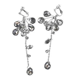 Boucles d'oreilles clips de mariée à pompons en cristal argenté avec gouttes d'eau