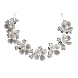Serre-tête de mariée exquis avec fleurs en acrylique, perles et cristaux sur fil d'argent